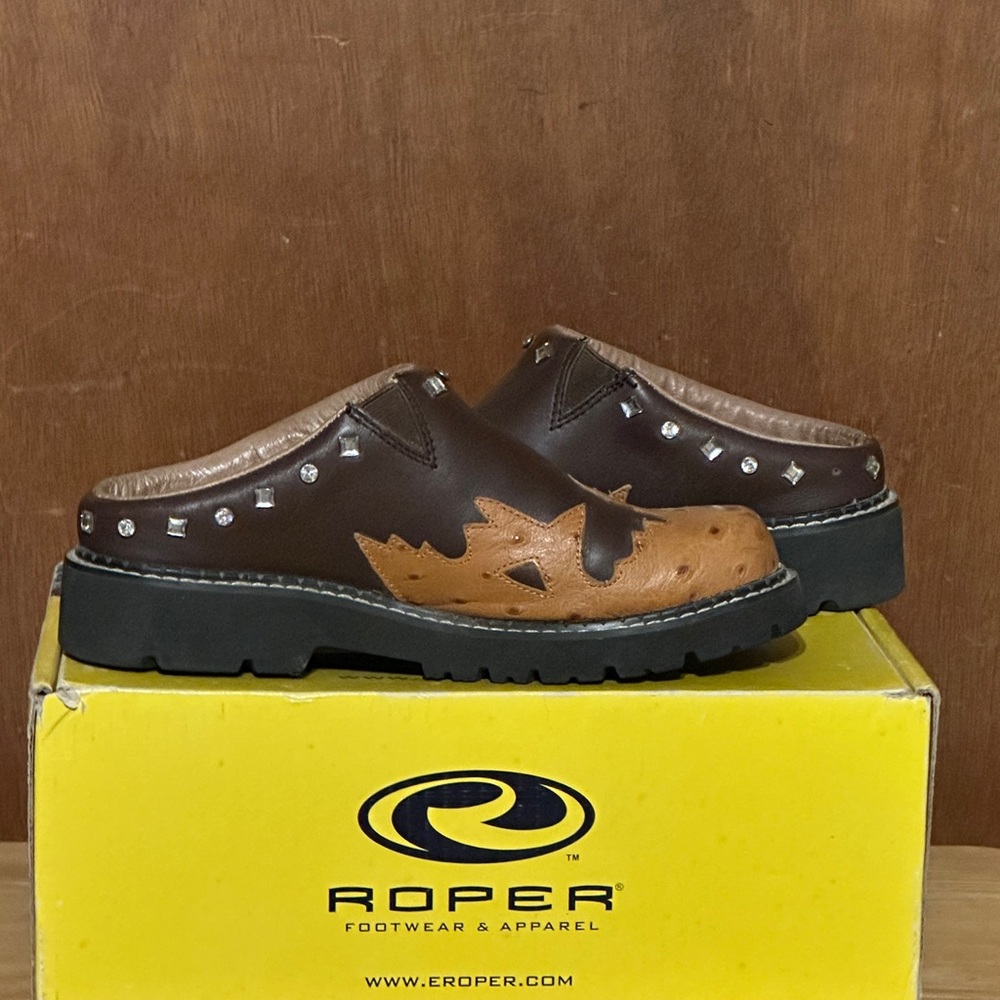 HTF Roper Two-Tone Leather Mules with Stud Accents